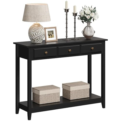 Yaheetech Narrow Black Entryway Console Table with 3 Storage Drawers | Slim Enough for a Hallway, the Top Holds Up to 55 lb over a Lower Shelf for Everyday Extras, Built from Painted MDF - color: Black