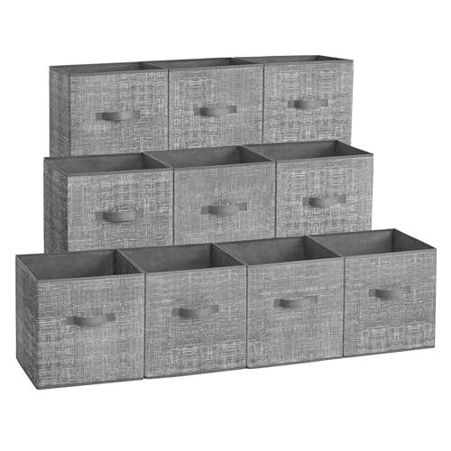 SONGMICS Storage Cubes, 10.2 x 10.2 x 11 Inches Non-Woven Fabric Bins with Double Handles, Set of 10, Closet Organizers for Shelves, Foldable, for Clothes, Cattail Gray UROB126G01 - color: Cattail Gray, size: 11 Inch-10 pack