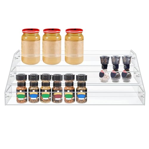 PMMASTO Widen Tiered Spice Rack, Seasoning Organizer, Clear Acrylic Vertical Shelves Can Organizer for Countertop, Cabinet, Pantry, Kitchen Organization and Storage - 3 Tier - size: Widen 3 Tier - inner width 3''