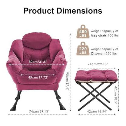 Lazy Chair with Ottoman Comfy Accent Lounge Chair with Side Pocket Cozy Chair Modern Reading Armchair with Footrest Upholstered Sofa Chair for Small Spaces Living Room Dorm Bedroom WineRed - color: Winered