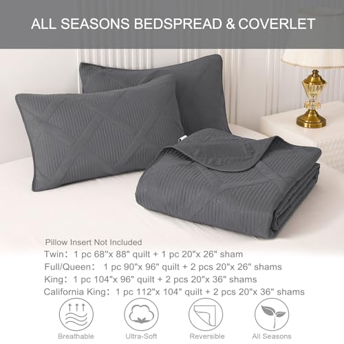 Exclusivo Mezcla Twin Size Quilt Set, Grey | Soft Bedspreads with 1 Pillow Sham, Modern Striped Pattern, Lightweight Bedding Set Coverlets for All Seasons, 68x88 Inch - color: Grey, size: Twin (68"x88")