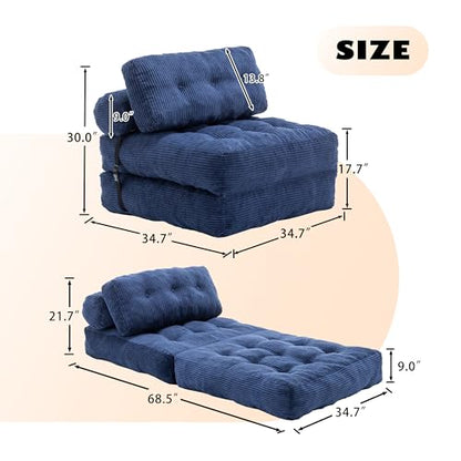 Blue Convertible Sofa Bed Folding Sofa Bed Sleeper Chair Couch Beds, Comfy Floor Beds with Pillow and Back Support, Small Couch for Bedroom, Living Room Bedroom - color: Blue
