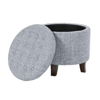 HomePop 19" Button Tufted Round Storage Ottoman - Blue Gray Woven Fabric - color: Blue Gray Woven Fabric