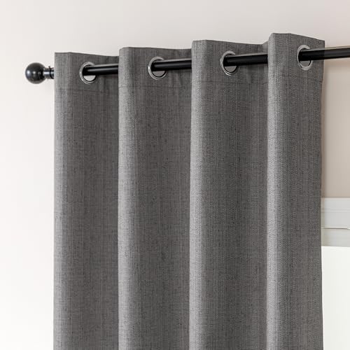 Amazon Basics Faux Linen Blackout Curtains for Bedroom and Living Room, 2-Piece Set with Grommets, 42" W x 72" L, Grey - color: Grey, size: 42"W x 72"L (Pack of 2)