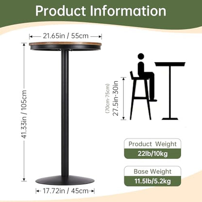 42" Height Round Bar Table with Solid Wood Top and Sturdy Metal Base, Rustic Industrial Pub Table for Kitchen, Dining Room, Home, and Bistro