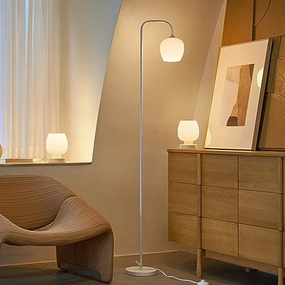 ONEWISH Lamp Set of 3 - Touch Bedside Table Lamps Set of 2 and 1 Floor Lamp, Modern Lamps for Bedroom Living Room Nightstand, White Opal Glass Lamp Shade, LED Bulbs Included Simple Design - color: 3-Piece Set White