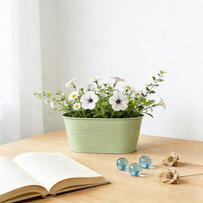 2 Pack 10" Balcony Hanging Metal Fence Planters Flower Pots, Mint Green | Removable hook, Drainage hole, Rustproof, For flowers / herbs / succulents, veggies, For railings / fences / balconies - color: Mint Green