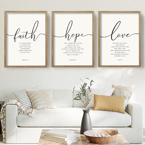Houmury Set of 3 Framed Farmhouse Bible Verses Wall Decor Sign 11”x14” Christian Faith Scripture Wall Art for Home Bedroom Wall Decor (11"x14" Brown) - color: Brown, size: 11"x14"