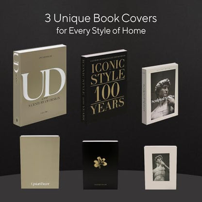Designer Decorative Books Set of 3, Contemporary Faux Books with Storage | Large neutral hardcover book boxes with magnetic closure for coffee table, mantle, console or bookshelf styling mid century