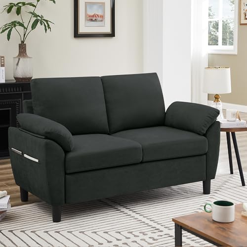 Small Loveseat Sofa, 57" Mid Century Modern Love Seat, 2 Seater Couches for Living Room, Bedroom, Small Spaces, Black - color: Black