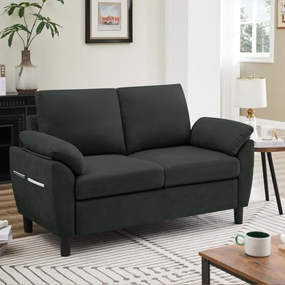 Small Loveseat Sofa, 57" Mid Century Modern Love Seat, 2 Seater Couches for Living Room, Bedroom, Small Spaces, Black - color: Black