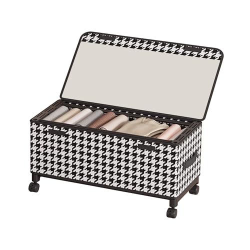 65L Under Bed Storage with Wheels, Adjustable Underbed Storage Bins, Foldable Dustproof Storage Container, 30.3×11.4×11.8 Inch Organizer for Clothes, Shoes, Blankets (black - Transparent Cover)