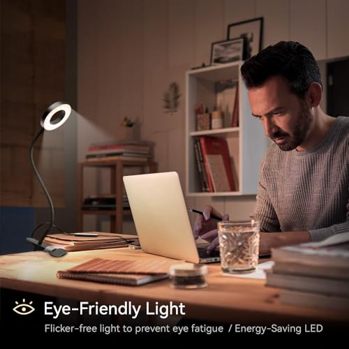 LED Desk Lamp Clip on Light with 3 Color Modes 10 Brightness Ring/Clamp Light 360° Adjustable Neck Dimmable Eye Protection Desk Lamps for Home Office - style: Ring Clip-on Desk Lamp