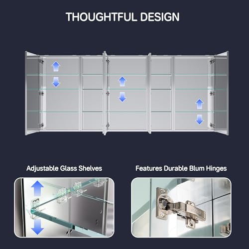 84"x36" Medicine Cabinet with Mirror & Soft Close Hinges, Surface Mount or Recessed Medicine Cabinet with Adjustable Shelves, Bathroom Wall Medicine Cabinet with Storage, Aluminum Alloy Frame, Combo - size: 84" x 36"