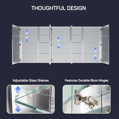 84"x36" Medicine Cabinet with Mirror & Soft Close Hinges, Surface Mount or Recessed Medicine Cabinet with Adjustable Shelves, Bathroom Wall Medicine Cabinet with Storage, Aluminum Alloy Frame, Combo - size: 84" x 36"