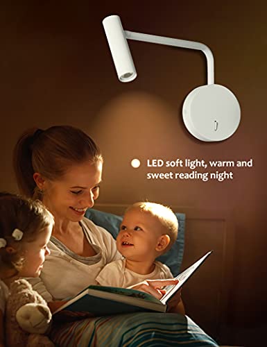 ZEROUNO Wall Mounted Reading Light for Bedroom Hardwired Sconce with Switch on/Off Modern 3000K Bedside Swing Arm Wall Lamp (White) - color: White