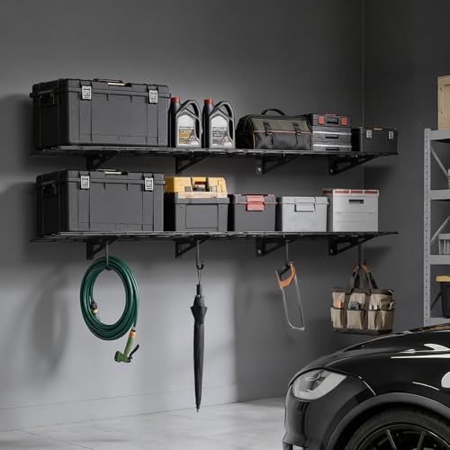 VEVOR 2-Pack Heavy Duty Garage Wall Shelving, 1 x 6 ft Steel Wall Mounted Shelving Unit, 12 x 72 Inch Per Shelf Floating Storage Metal Rack for Garage with 600 lbs Total Weight Capacity - size: 1×6 ft
