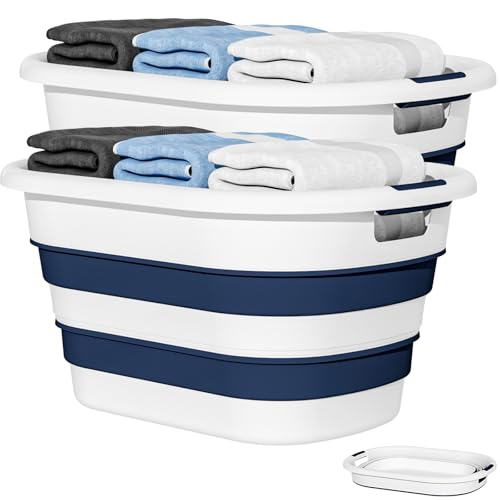 43L(11.5Gallon) Collapsible Laundry Baskets plastic (Blue, 2 Packs) | Pop Up Laundry hamper/Storage Container, Foldable Laundry Basket with Large Capacity,Sturdy,Space Saver - color: Blue