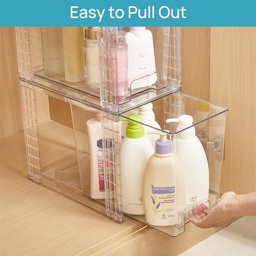 Vtopmart 2 Pack Clear Stackable Storage Drawers,9.7" High Plastic Organizers Bins for Skincare, Bathroom Supplies,Ideal for Cabinet,Undersink,Vanity,Kitchen,Pantry Organization - size: 2Pack 9.7"H
