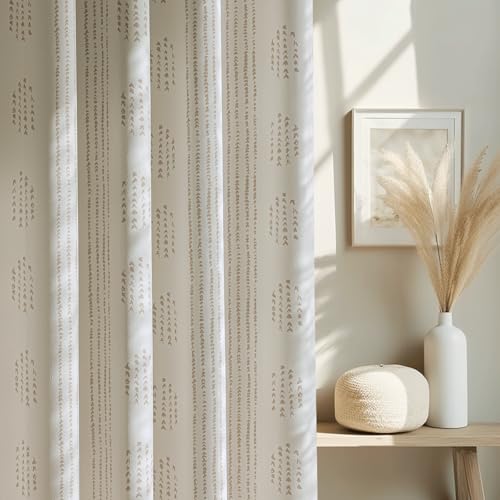 100% Blackout Taupe Boho Curtains, 84 Inches, 2 Panels for Bedroom | Geometric Striped Patterned, Farmhouse Drapes, Taupe on Beige, Thermal Insulated, Room Darkening, for Living Room, Grommet - color: Taupe, size: 52"W x 84"L (Pack of 2)