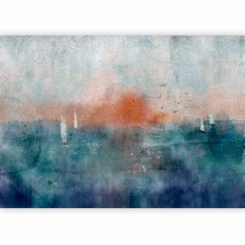 Wall Mural Abstract 77x55 in - Peel and Stick Self-Adhesive Wallpaper Removable Large Sticker Foil Wall Decor Print Picture Image Design Sea Sunset Watercolor Like Painted c-A-0223-a-a - color: #17, size: 77"Wx55"H Self-Adhesive