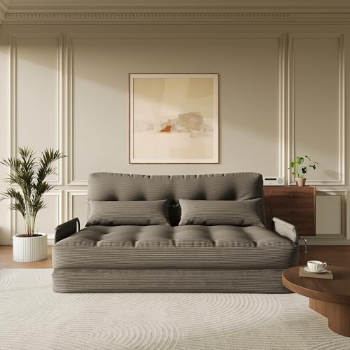 4-in-1 Folding Sofa Bed,Convertible Sofa Bed with Pillow Foldable Mattress and Back Support,Convertible Modular Sofa with Double Side Pockets for Living Room/Bedroom,Double(Grey) - color: Grey, size: Full