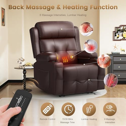 Home Theater Seating, Power Recliner Sofa Single Chair with Massage & Heat | Wall Hugger Reclining Single Chairs with USB, RV Furniture with LED Lights, Cup Holders for Movie Theater, Gaming Room - color: Brown, size: 34" - 1 Seat