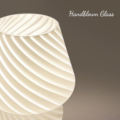 ONEWISH Mushroom Lamps Set of 2 - Small Bedside Table Lamp with Striped Glass, Nightstand Lamp for Bedroom, Living Room, Bulb Included(White) - color: Not-dimmable-‎white-2packs