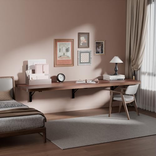 IAE Wall Mounted Folding Table with Pine Wood,55" x 16"Floating Wall Desk | Laundry Folding Table with Shelf Brackets,Fold Down Desk Shelf,Fold Workbench for Apartments,Home,Laundry Room,Kitchen,Brown - color: Brown, size: 55*16* 8 Inch