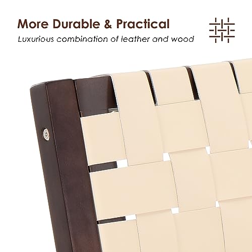 Wood Folding Chairs, Foldable Chairs Wooden Indoor Stackable Dining Chairs for Kitchen & Dining Room Chair Woven Seat & Webbing Back, Dining Chair Set of 2 - color: Brown Walnut/Beige, Pu Leather