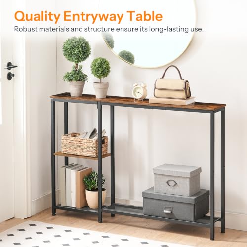 HOOBRO Narrow Console Table, Sofa Table, 44.9" Skinny Entryway Table, Long Behind Couch Table with Storage Shelves, for Living Room, Foyer, Hallway, Rustic Brown and Black BF86XG01 - color: Rustic Brown + Black