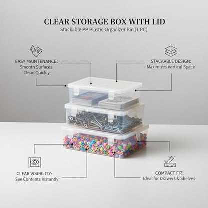 Stackable Clear Plastic Storage Bins with Lids, Transparent PP Organizer Boxes for Drawers, Shelves, and Desktops - size: 10.43 x 7.95 x 2.83 in
