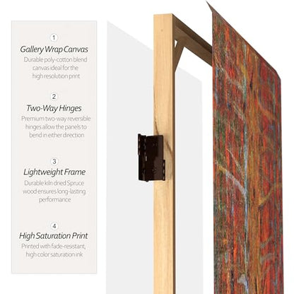 Red Lantern Double Sided Works of Klimt Room Divider - Tannenwald/Farm Garden, 6 Foot - 4 Panel - color: Tannenwald/Farm Garden, size: 6 Foot - 4 Panel