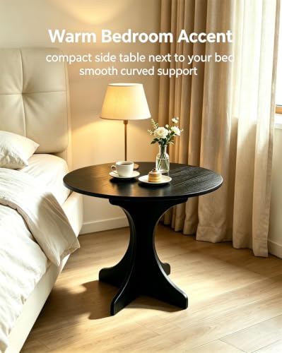 24in Black Round Side Table, Modern Accent End Table with Curved 4-Sided Tripod Base, Minimalist Large Round Side Table Easy Assembly Coffee Table for Living Room Bedroom Balcony - color: 24in-black