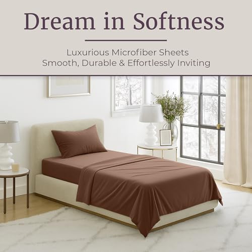 Brushed Microfiber Sheet Set- 3 Piece Bed Linens-Fitted & Flat Sheets.(Twin, Brown) - color: Brown, size: Twin