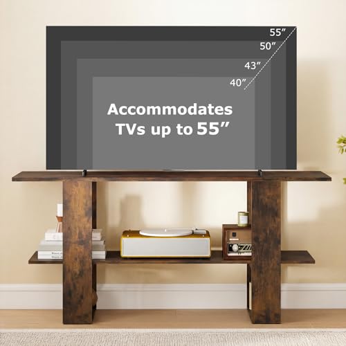 GIANTEX Modern TV Stand for 55 Inch TV, Entertainment Center with Open Storage Shelf, Wood Media Console Table for Living Room Bedroom Entryway, Rustic Brown - color: Rustic Brown