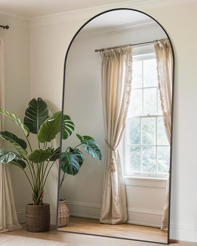 Antok Full Length Mirror, 90"x46" Floor Mirror with Stand, Hanging Mounted Mirrors for Bedroom, Living Room, Cloakroom, Dining Room, Black, Arched - color: Black (Arched), size: 90"L x 46"W