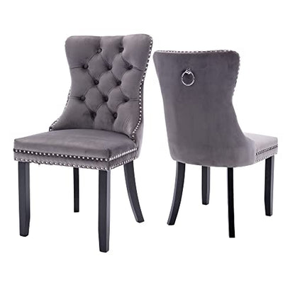 Virabit Tufted Velvet Upholstered Chairs Set of 2, Nailhead Back and Ring Pull Trim, Solid Wood Chairs for Kitchen/Bedroom/Dining Room (Grey) - color: Grey, size: set of 2