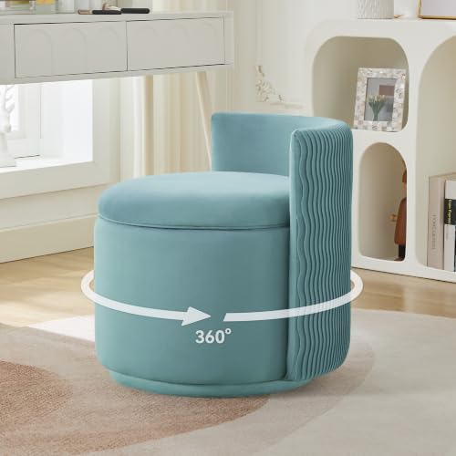 Large Velvet Vanity Chair, 360° Swivel Makeup Chair with Storage, Teal | Modern Wide Vanity Stool with Wave Back, No Assembly Barrel Upholstered Closet Stool for Bedroom, Dressing Room, Living Room - color: Teal, size: Large