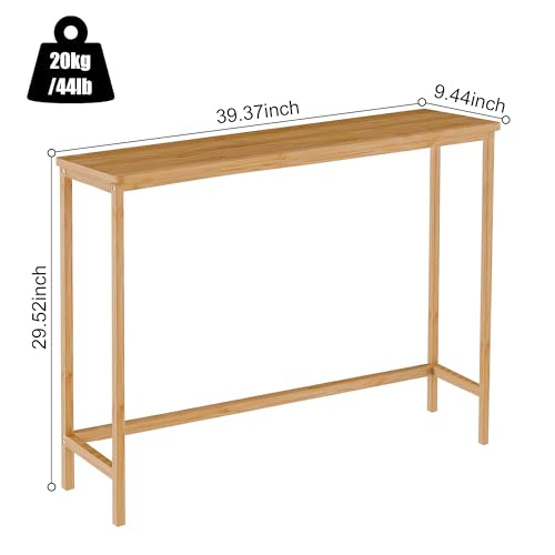 VASMIA Console Table, Entryway Table, Narrow Sofa Table, 39" Bamboo Hallway Table for Entryway, Living Room, Bedroom, Foyer, Natural - color: Natural, size: 9.44"D x 39.37"W x 29.52"H
