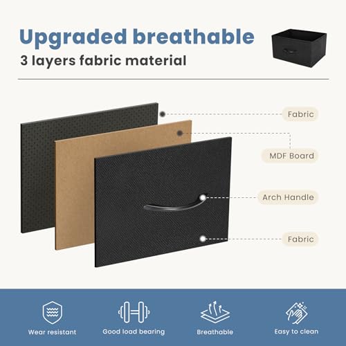 DUMOS Nightstand, Bedside Table with 4 Fabric Drawers | Night Stand with Removable Bins, Steel Frame Wood Top, Small Dresser for Bedroom Closet - color: Black, size: 11.8"D x 17.7"W x 37.4"H (4 Drawers)