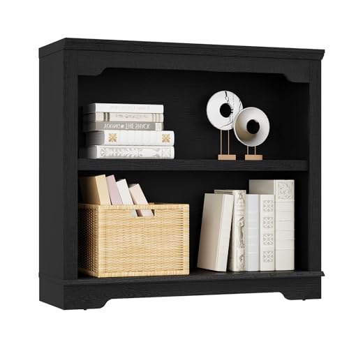HIFYOBRO 2 Tier Bookshelf, 31.5" Wide Wooden Bookcase, Sturdy Book Shelf | Freestanding Open Display Storage Bookshelves for Study Room, Home Office, Living Room, Black - color: Black, size: 2-shelf