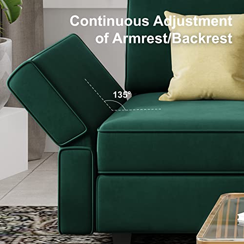 Belffin Convertible Sectional Sofa with Chaise Velvet L Shaped Sofa Couch Modular Sectional Sofa with Storage Green - color: Green, size: L Shape Sofa