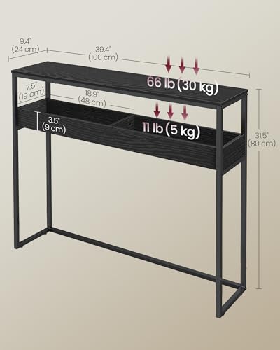 VASAGLE 39.4 Inches Console Table, Narrow Sofa Table, 2-Tier | Easy Assembly, Semi-Open Compartments, Entryway Table for Living Room, Bedroom, Ebony Black and Ink Black ULNT091B01 - color: Ebony Black + Ink Black, size: 9.4"D x 39.4"W x 31.5"H