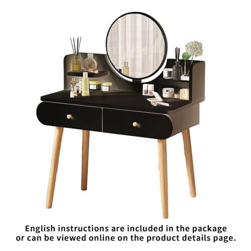 Makeup Vanity Table Set with Mirror, Medium Density Fiberboard Modern Makeup Vanity Dressing Desk with 2 Drawers and 2 Shelves, 31.5"(L)*15.7"(W)*47.2"(H), White (Without Stool) (Black) - color: Black
