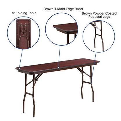 EMMA + OLIVER 5-Foot Mahogany Melamine Laminate Folding Training/Seminar Table - Event Table