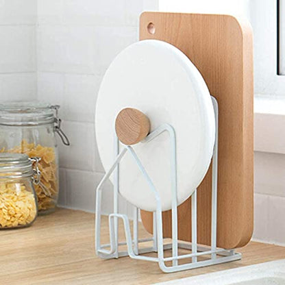 SUNFICON 2 Pack White Cutting Board Holder Rack Pot Pan Lids Holder Chopping Board Organizer Thin Bakeware Tray Dry Display Stand Kitchen Countertop Cabinet Office - color: 2Pack White