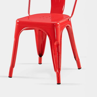 AC Pacific 18 Inch Seat Height Industrial Metal Dining Chairs, Stackable Kitchen or Bar Seat, Durable Modern Design, Versatile Accent Furniture, Set of 2, Red - color: Red, size: Set of 2