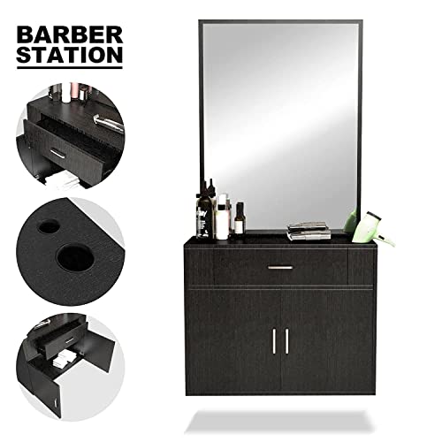 Artist hand Wall Mount Salon Station Styling Station Barber Beauty Spa Salon Equipment(Black) | Space Saving Wall Mounted Styling Station Designed For Hair Styling, Barber Shop, Beauty Salon & Spas - color: Deep Wood-grain