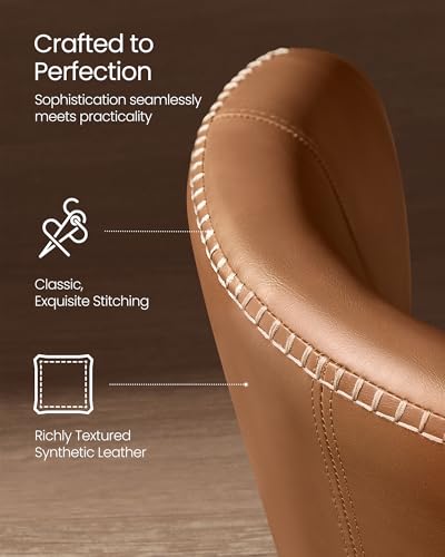 VASAGLE EKHO Collection - Dining Chairs Set of 2, Upholstered Kitchen Chairs, Comfortable Seat, Synthetic Leather with Stitching, Mid-Century Modern, Easy Assembly, Living Room Lounge, Caramel Brown - color: Caramel Brown, size: Set of 2, style: Without S